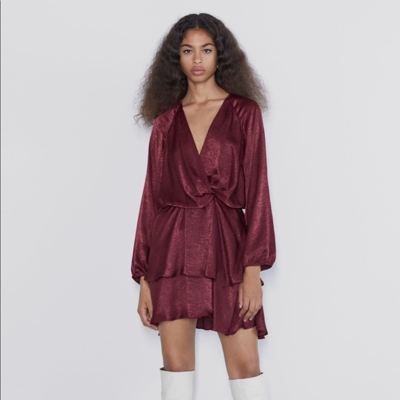 Zara Ruffled Satin Effect Dress 